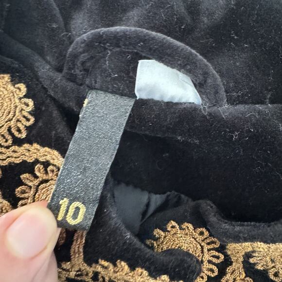 H&M Velvet Embroidered Military Jacket Sz 10 Black Gold Cropped Victorian Grunge - Picture 6 of 10